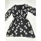 Express Dress Size M Black White Floral All Over Print Sheer Sleeves Fit Flare