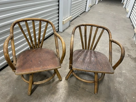 Set of 2 Mid Century Modern Bamboo Rattan Swivel Chairs Ficks Reed? Cover