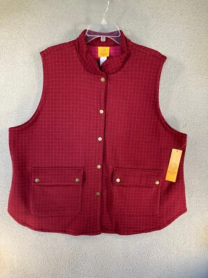 Ruby Rd. Vest Women's Plus 2X Burgundy/Red Snap Front Mock Neck Quilted Look NEW - Image 1 of 4