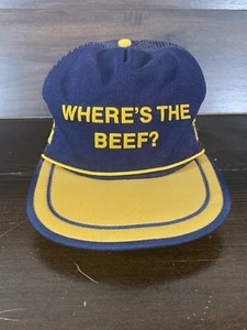 VINTAGE WHERE'S THE BEEF DREI STREIFEN MÜTZE 3 STREIFEN DRUCKKNOPFLASCHE TRUCKER SEILNETZ WENDYS - Bild 1 von 10