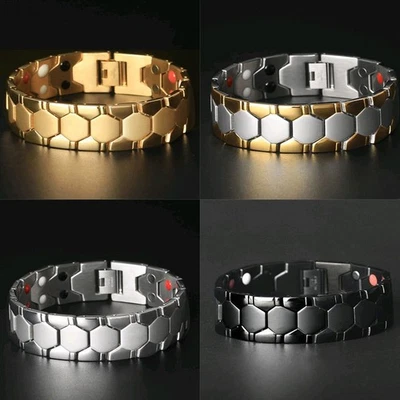Men magnetic titanium cuff bracelet,4-in-1 energy hand band Arthritis, size tool - Image 1 of 4