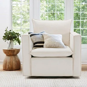 Swivel Accent Chair, 34 Inches Wide Upholstered Arm Chair with Plump Back Pil... - Picture 1 of 4