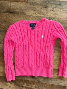 4T girls polo Ralph Lauren cableknit pullover sweater hot pink Preppy - Picture 1 of 2