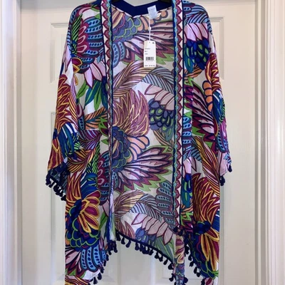 Traje de baño Trina Turk con flecos y ribete Kimono encubrimiento - TALLA ÚNICA frente abierto nuevo con etiquetas Foto 1 de 4