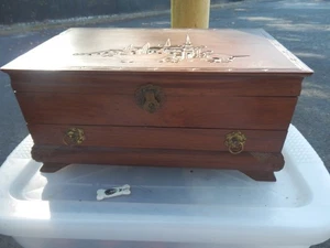 VTG Wood Hand Carved  Jewelry Box Made in Okinawa Japan 17" x 10" - Picture 1 of 14