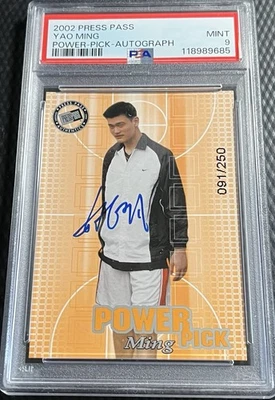 Yao Ming Rockets 091/1250 2002 PSA 9 pase de prensa selección eléctrica autógrafo Foto 1 de 3