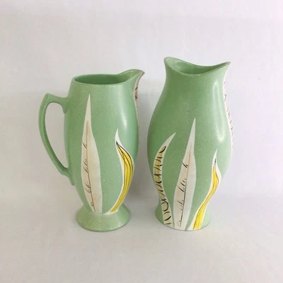 Brentleigh ware Vintage Stoneware Stanley & Bognor Green Vase & Jug EB17JH - Image 1 of 4
