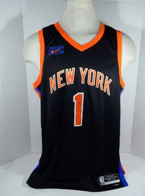 Camiseta deportiva de baloncesto Obi Toppin auténtica Nike New York Knicks 2022 para hombre #1 negra 56 Foto 1 de 4