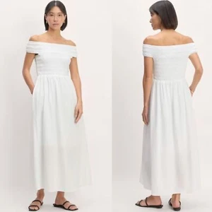 NWT Everlane The Gauze Off-the-Shoulder Maxi Dress Sz XXL White Smocked - Picture 1 of 14