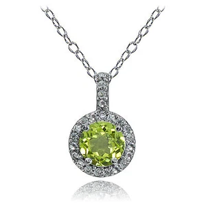 Sterling Silver Peridot and White Topaz Halo Necklace - Picture 1 of 1