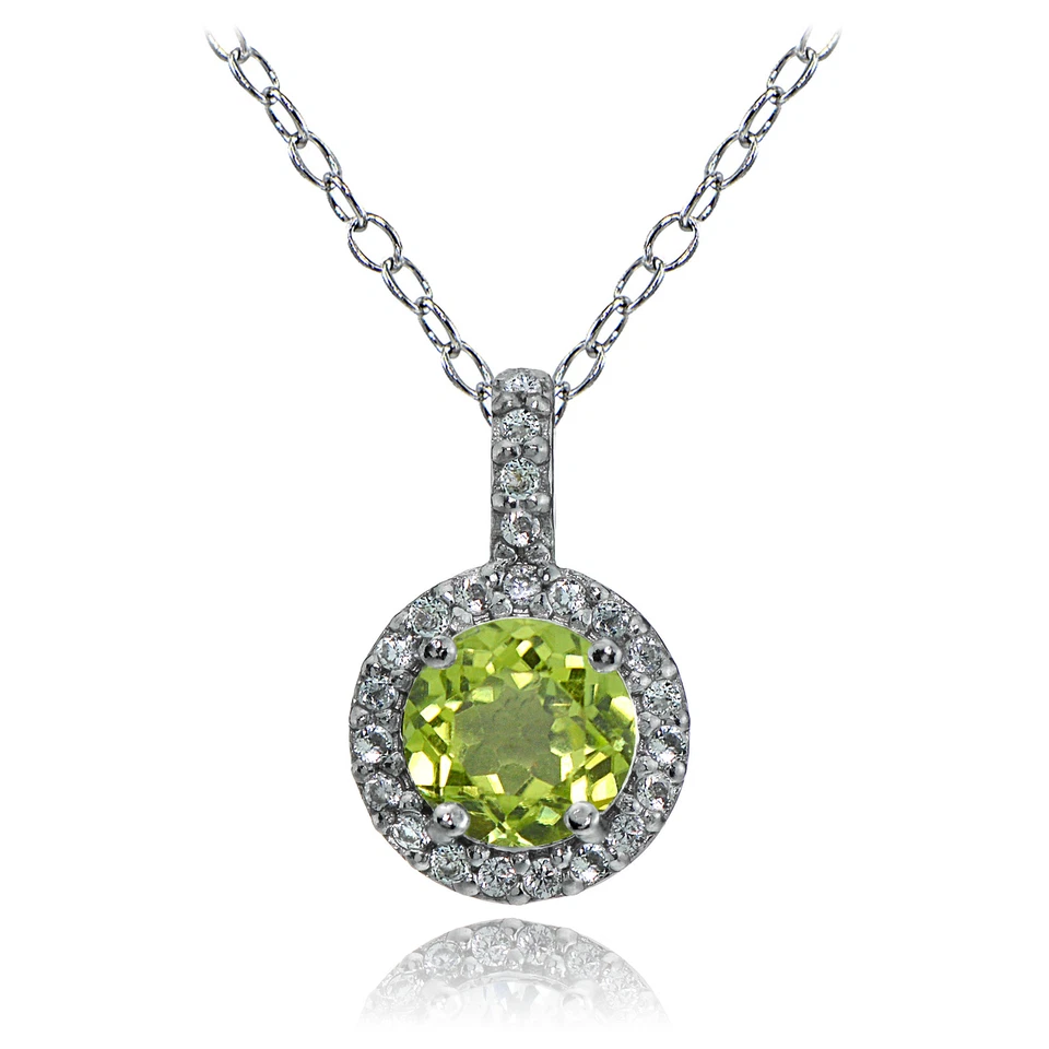 Sterling Silver Peridot and White Topaz Halo Necklace - Image 1 of 1