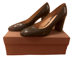 Gianvito Rossi Daria Patent Chunky-Heel 85mm Pumps Shoes Dark Gray Sz: 40  $675