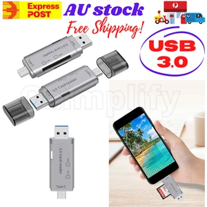 Micro SD Card Reader Adapter to USB 3.0 Type C/Micro USB/USB A Converter Macbook - Picture 1 of 9