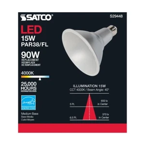Satco S29448 - 15 Watt PAR38 LED Light Bulbs - 4000K - 120 Volts - 6 Pack - Picture 1 of 10