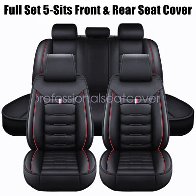 PU For Nissan Leather 5 Seats Car Seat Cover Front Rear Full Set Cushion Black - Image 1 of 4