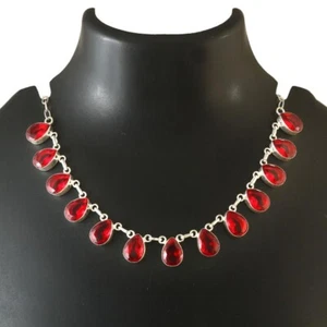 Mozambique Garnet Gemstone 925 Sterling Silver Handmade Necklace Jewelry 18" - Picture 1 of 3
