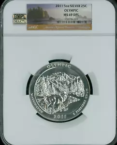 2011 OLYMPIC PARK 5 OZ SILVER QUARTER NGC MS69 DPL MAC SPOTLESS POP 175 . - Picture 1 of 2