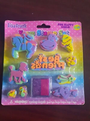 Juego de 10 estampillas de espuma Lisa Frank Best Friends vintage con almohadilla de tinta - selladas Foto 1 de 2