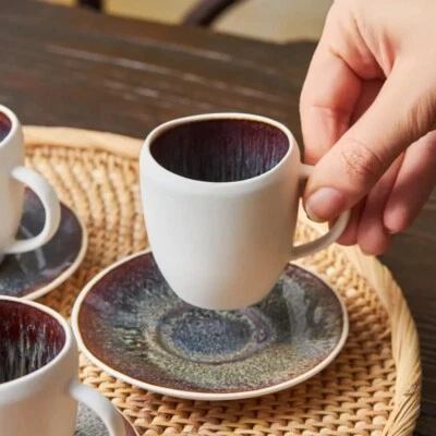 Juego de tazas de café galácticas blancas para 4 personas - Tazas de café espresso con platillos, 90 ml Foto 1 de 4