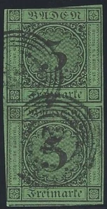 Altdeutschland Baden 1853 MiNr. 6 senkrechtes Paar gestempelt vollrandig Scheren - Bild 1 von 1