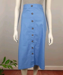 Rockmans Size 16 Midi Skirt Pockets Button Front Elastic Waist Blue Women NEW - Bild 1 von 13