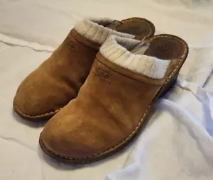 UGG Gael Clogs Womens 9M Mules Shoes Chestnut Suede Leather Shearling Fur Lined - Picture 1 of 8
