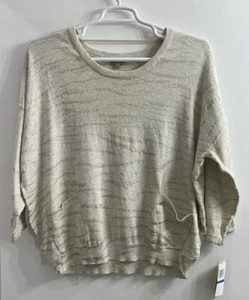 NWT Democracy Sweater Beige Gold Animal Print Metallic All Over Print Pockets XL - Picture 1 of 12