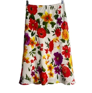 Linea por Louis Dell'Olio Falda de Seda Floral Midi Talla 10 Colorida Pascua Bonita - Imagen 1 de 18
