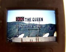 Vintage Slide Film Travel Photograph The Queen Victoria Pub Union Jack Neon Sign