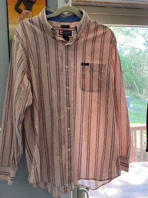 chaps easy care button down shirt orange stripes size L - Image 1 of 4