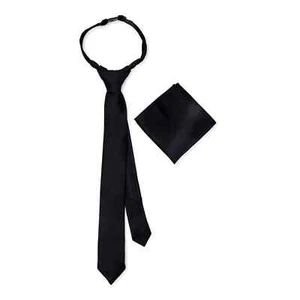 2Pcs Wonder Nation Necktie & Pocket Square Set Boys One Size Black 100%Polyester - Picture 1 of 3