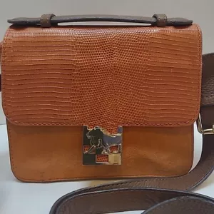Vince Camuto Handbag Purse Satchel Burnt Orange Suede & Lizard Look Leather - Picture 1 of 23