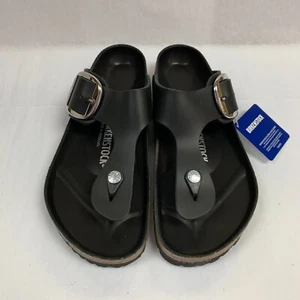 Birkenstock New w/ Box Gizeh Big Buckle Black Natural Leather Exquisite Regular - Picture 1 of 5