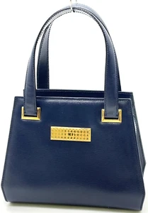 Auth Christian Dior CD Logo Metal Leather Navy Mini Hand Bag NS041612 - Picture 1 of 22