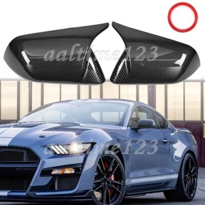 For Mustang 2015-2022 Carbon Fiber M Horn Rearview Side Mirror Cover Caps USA - Picture 1 of 11