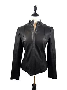 Diane Von Furstenberg Womens Crew Neck Zip Front Leather Jacket Black Size 10 - Picture 1 of 15