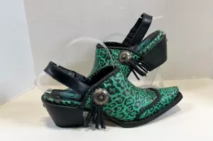 Double D Ranch Womens Turquoise Black Leopard Fringe Slingback Booties Sz 10 - Picture 1 of 8