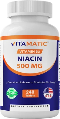 Vitamatic Niacin (Vitamin B3) 500mg, Sustained Release - 240 Tablets - Image 1 of 4