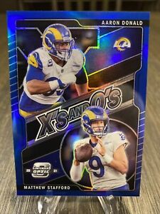2021 Contenders Optic Matthew Stafford Aaron Donald X's and O's Blue Prizm /99