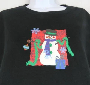 Christmas Sweatshirt Sz Large Black Pullover Snowman Design Cotton by Westbound - Picture 1 of 4
