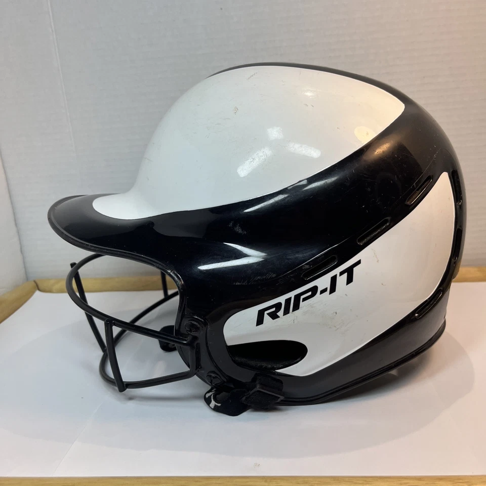 RIP-IT WLBH  -S/M 6 - 6  7/8 Batting Helmet w/ Cage SOFTBALL WHITE & BLACK  - Image 1 of 4