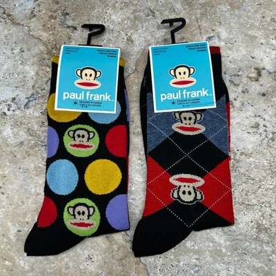 2 Pack Paul Frank Men’s Socks Colorful Julius Monkey Argyle & Dots One Size 7-12 - Image 1 of 4