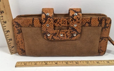 J Lo Mini Purse Brown Faux Suede With Faux Leather Snake Print Trim - Image 1 of 4