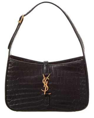 Bolso hobo para mujer Saint Laurent Le 5 A 7 de cuero en relieve de cocodrilo negro Foto 1 de 4