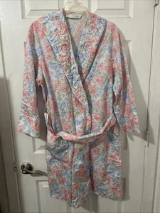 Eileen West Seersucker Eyelet Lace Mid-Length Robe Floral Size L - Picture 1 of 4