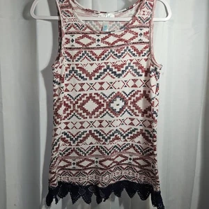 JUST BE Women's Knit Southwestern Tank Top Medium crotchet hem - Picture 1 of 11