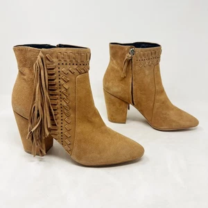 Rebecca Minkoff Größe 9,5 Ilan braune Wildleder-Stiefeletten Fransen spitz zulaufend - Bild 1 von 12
