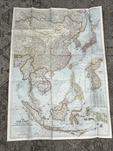 VINTAGE NATIONAL GEOGRAPHIC MAGAZINE WORLD MAP 1954 ART ARTWORK FAR EAST - Picture 1 of 5