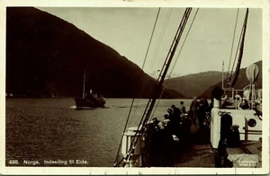 RPPC Ship Sailing into Eide Norway Real Photo Postcard Eneberettiget Millet & Co - Picture 1 of 2