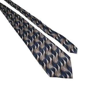 Vintage Designer Pierre Cardin Men Wavy Pattern Silk Tie Blue Silver Tan Dad - Picture 1 of 5